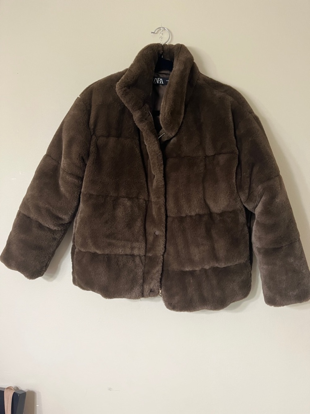 Zara Brown Faux Fur Boxy Jacket